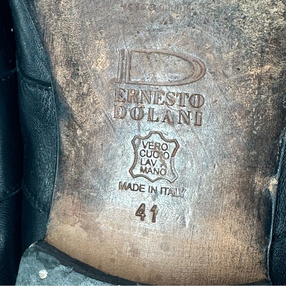 Ernesto Dolani Leather Loafer Almond Toe Elasticated Trim Black Men's Size 41 - Picture 10 of 12